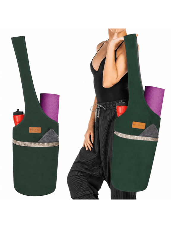 ALLEN & MATE 100% Cotton Unisex Yoga Mat Bag – Versatile Carrier with Mat Straps, Large Storage Pockets Fits Yoga & Pilates Mats