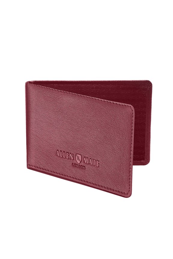 ALLEN & MATE Genuine Leather Bus Pass Travel Card Holder/Driving License Oyster, Minimalist Wallet Credit Card Holder (Maroon Premium)
