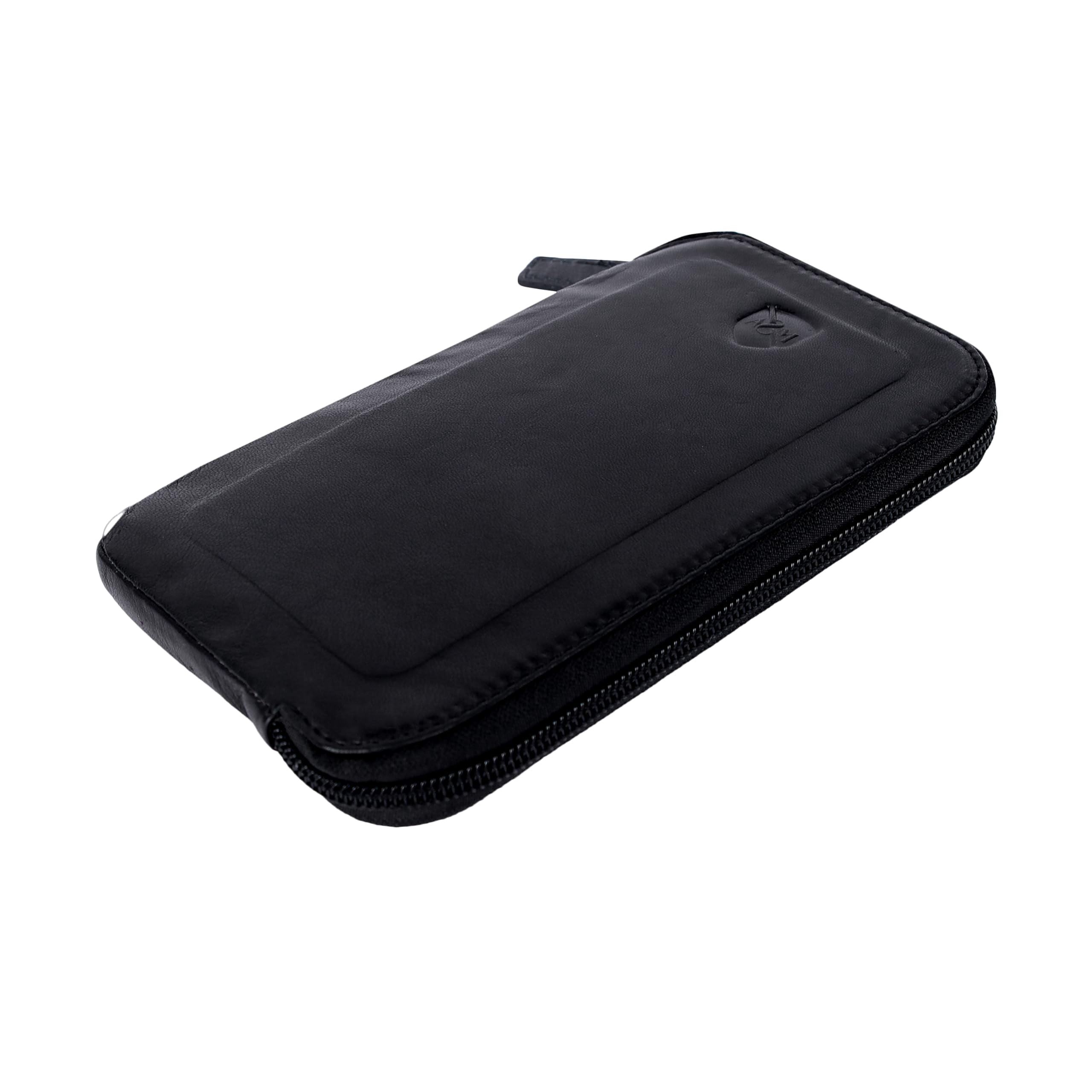 ALLEN & MATE Genuine Leather Phone Pouch Case Sleeve with Zip – Slim Mobile Phone Holder Wallet for Passport ID and Cards Fits iPhone 17 Pro Max, 16, 15 Samsung Galaxy S25 & Android - Black