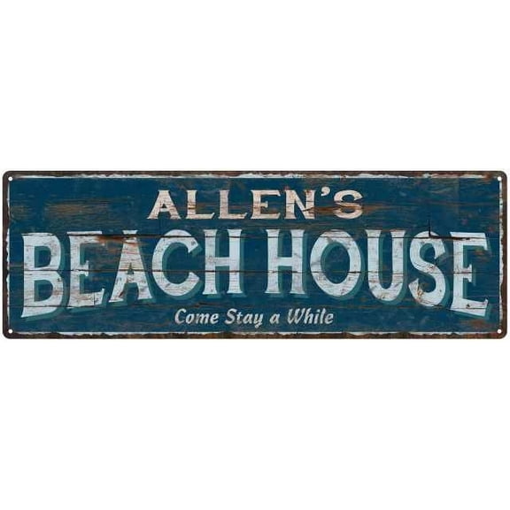 ALLEN'S Beach House Blue Rustic Cabin Home Decor 6x18 Metal 106180026032