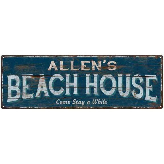 ALLEN'S Beach House Blue Rustic Cabin Home Decor 8x24 Metal 108240026032