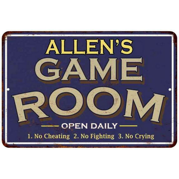 ALLEN'S Blue Game Room Sign Metal 12 x 18 Matte Finish Metal 112180002007