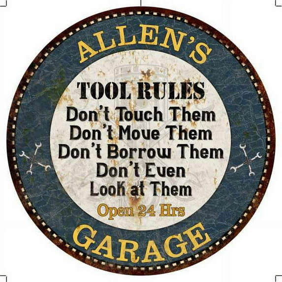 ALLEN'S Garage Rules 14" Round Metal Sign Garage Wall Decor 100140015119