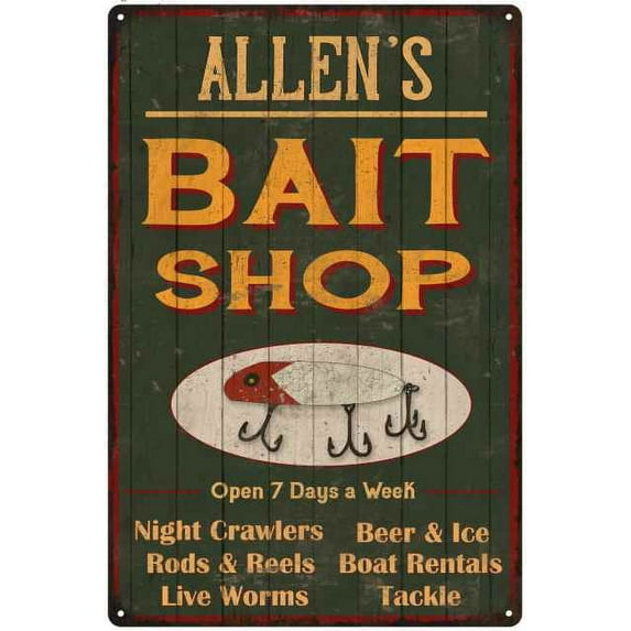 ALLEN'S Green Bait Shop Man Cave 12 x 18 Matte Finish Metal 112180027117