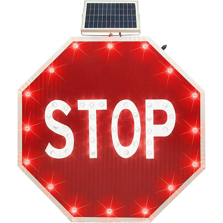 ALLEXCENT 24'' STOP Sign, Solar Powered LED Blinking Traffic