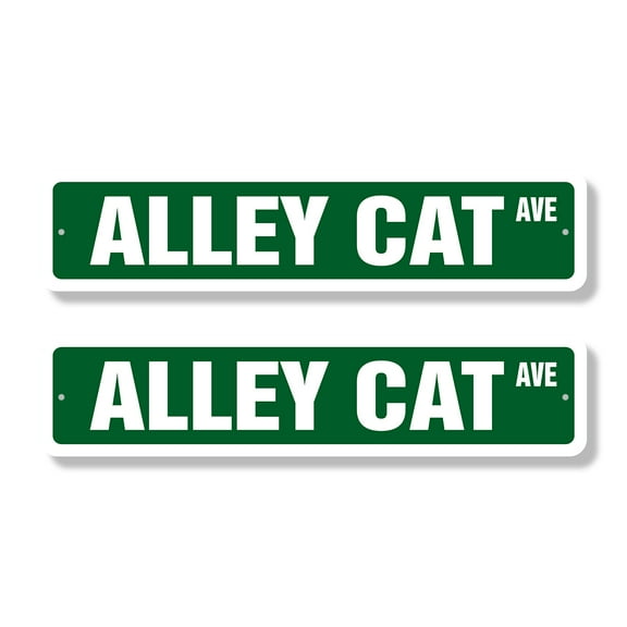 ALLEY CAT Classic Street Sign (2 Pack) cat breed feline kitty kitten Road Sign | 4" X 18" Plastic Address Sign