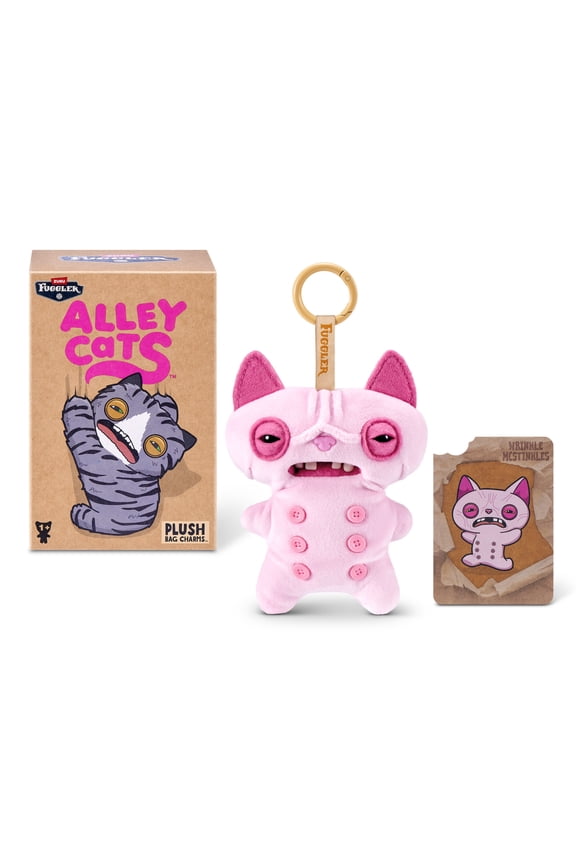 Alley Cat KeyRing 5 Inch Plush Collectible by ZURU Funny Ugly Monster Featuring Mischievous Alley Cat Design, Signature Teeth, and Clip-On Keychain for Keys and Backpacks