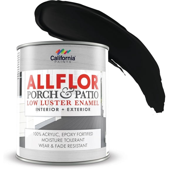 ALLFLOR Porch, Patio and Floor Enamel Paint, Black, 1 Quart, Extremely Durable Water-Based Formula, Ideal for Patios, Pool Decks, Basements & More