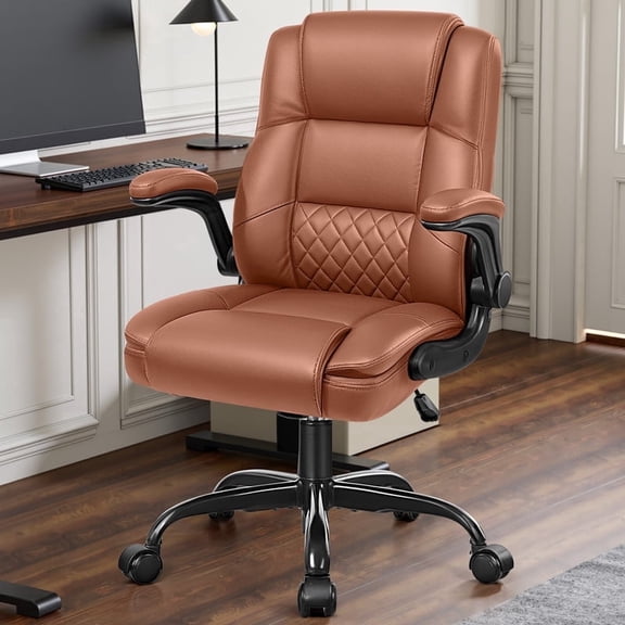 ALLGOD Leather Office Chair 400lbs, Ergonomic Desk Chairs with Back Support, Computer Chair with Wheels and Adjustable Armrest for Home Office, 360°Swivel Free, Brown