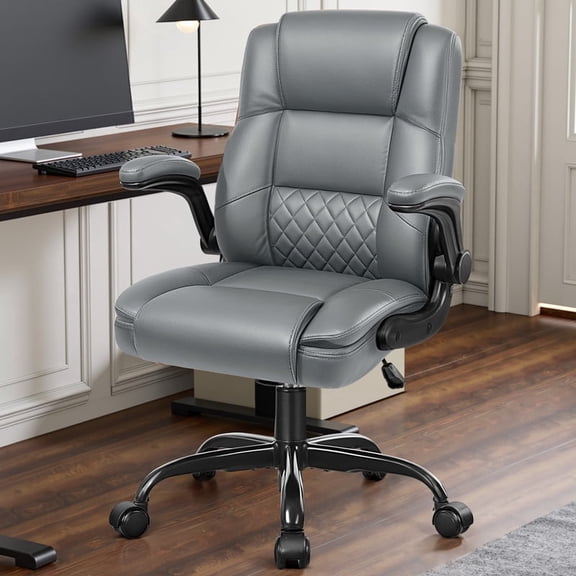 ALLGOD Leather Office Chair 400lbs, Ergonomic Desk Chairs with Back Support, Computer Chair with Wheels and Adjustable Armrest for Home Office, 360°Swivel Free, Gray
