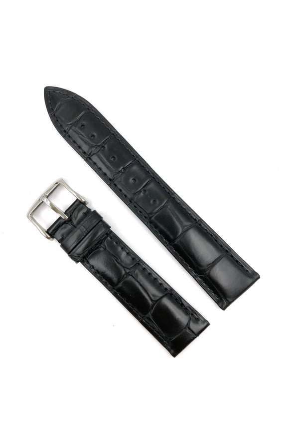 ALLIGATOR GRAIN BLACK SEMI GLOSS LEATHER WATCH STRAP
