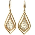 thumbnail image 1 of ALLISON ROSE ATELIER – Boho Dangle Earrings – Worn Gold Plating with Filigree Design Medallion in a Chandelier Shape – Long size 2.99” Length. Lightweight Bohemian Dangle Earrings for Women, 1 of 7