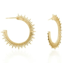 ALLISON ROSE ATELIER – Women’s Spike Earrings – 16k Gold Plated Open C Sun Hoop Earrings – Cool Earrings – Spike Hoops – Gold Boho Statement Earrings