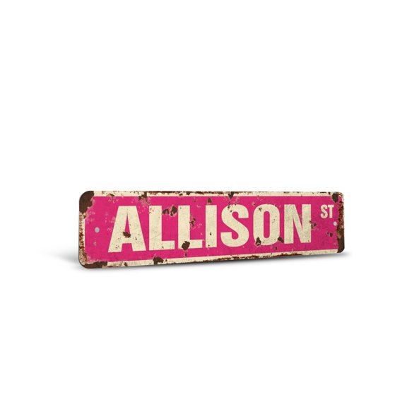 ALLISON Vintage Style Rustic Street Sign – Childrens Name Room Sign Retro Decorative Wall Sign for Home, Bar, Garage, or Outdoor Use | 6" X 24" Aluminum Metal Road Sign