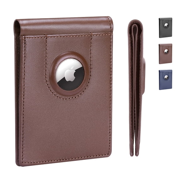 ALLIVE Men's AirTag Wallet- Genuine Leather RFID Blocking Slim Billfold Wallet with Built-in AirTag Holder, 8 Card Slots, Minimalist Front Pocket Wallet with Gift Box, Gifts for Men Dad