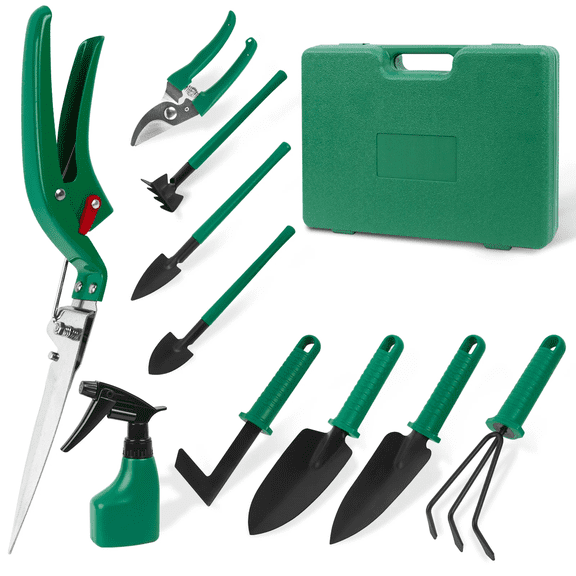 ALLJOY 10 Piece Garden Tools Set Heavy Duty Gardening Hand Tools Kit,Garden Gifts Supplies for Women Mom
