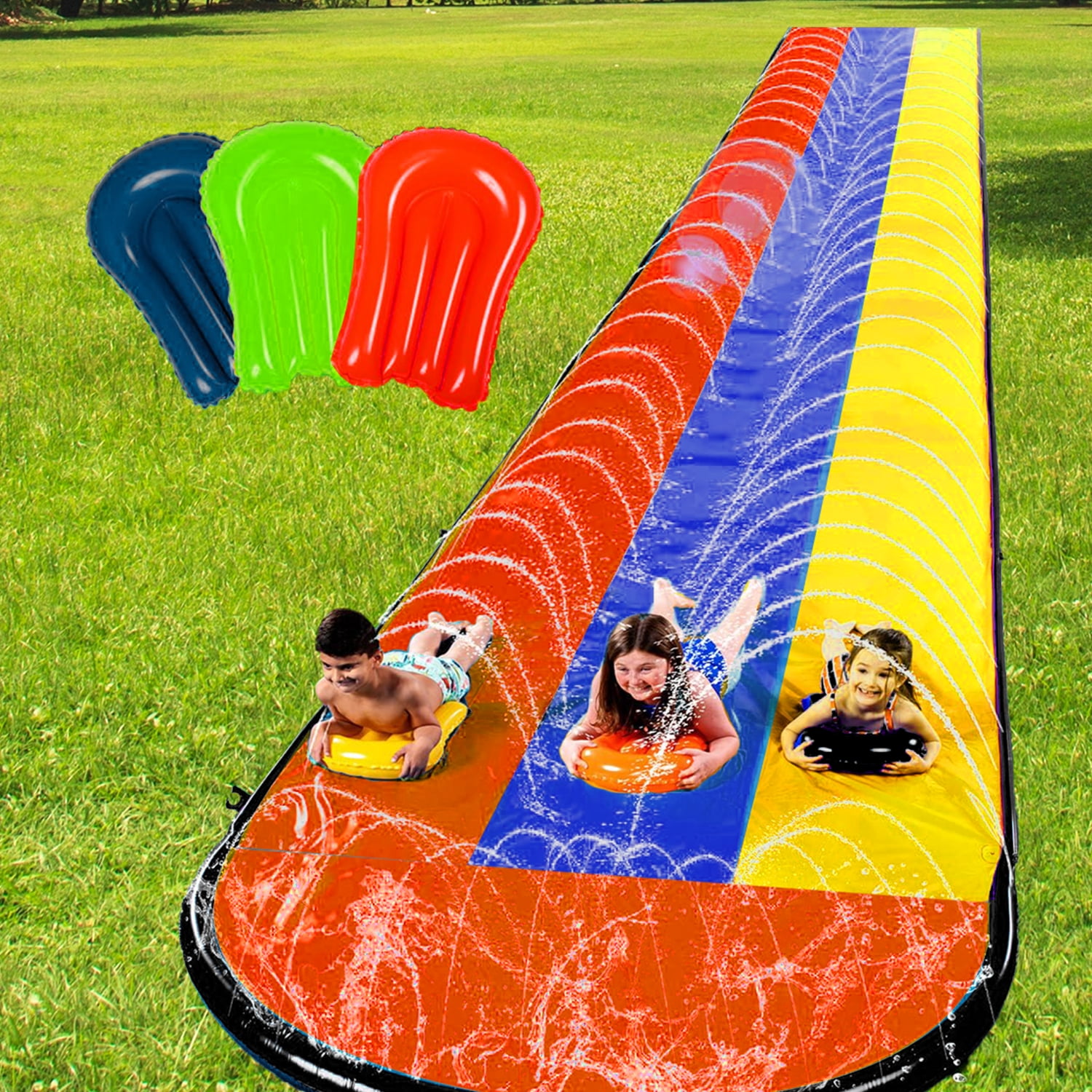 ALLJOY 16*7ft Three Water Slide for Adult Kids, Heavy Duty Lawn Water Slide with Sprinkler and 3