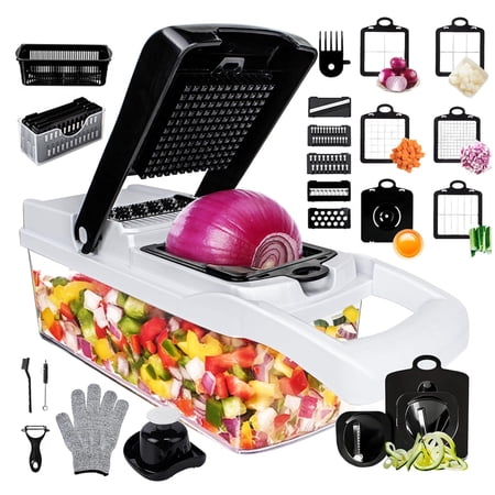ALLJOY 26-in-1 Vegetable Chopper, Multifunction Food Chopper with Container 12 Blades Grater Slicer Onion Chopper
