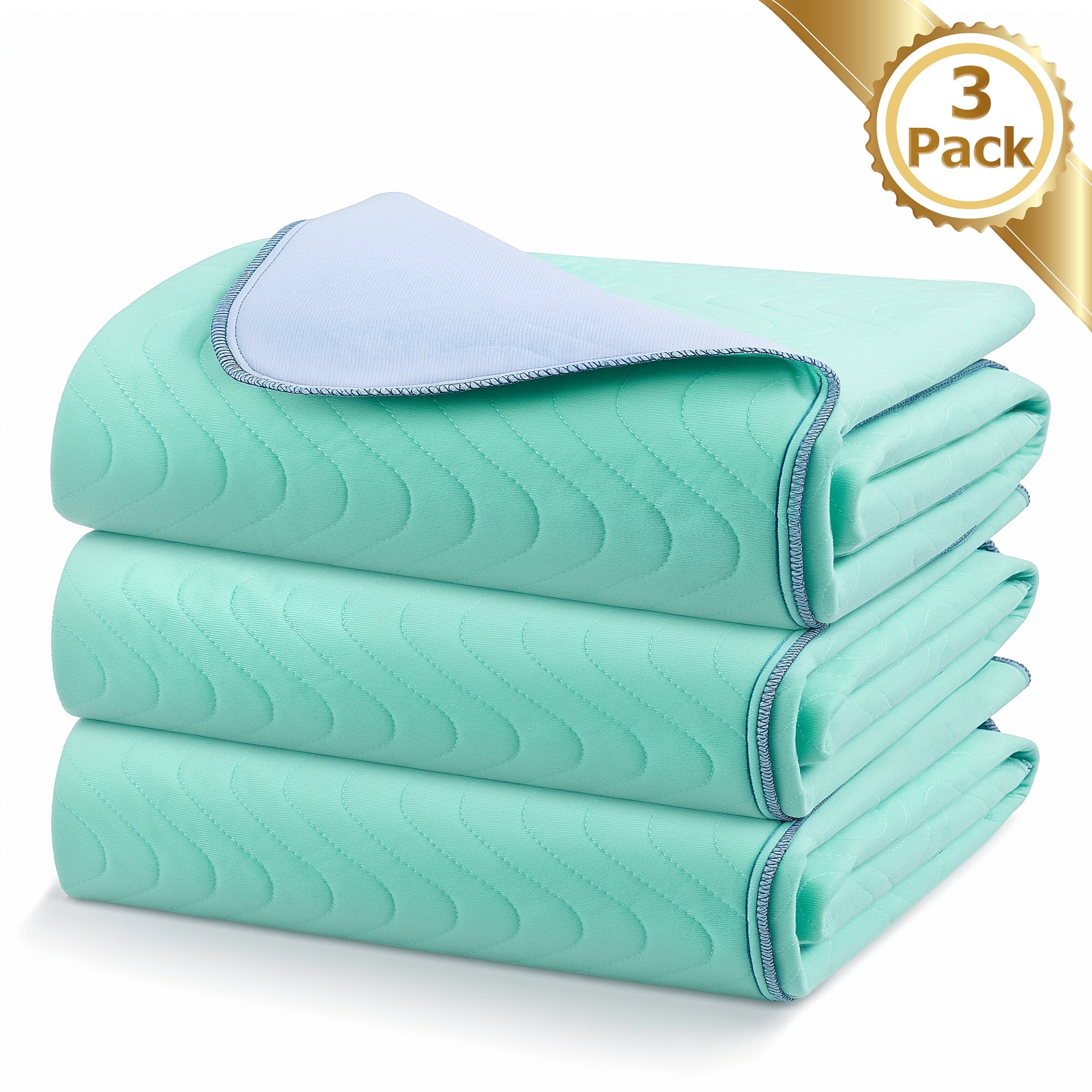 ALLJOY 3 Pack 34”x36” Waterproof Reusable Bed Pads - Washable Incontinence Underpads for Adults, Elderly, Kids, and Pets, Soft Quilted Mattress Protector