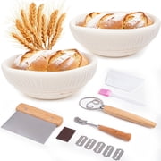 ALLJOY Bread Proofing Basket Set of 2,9 Inch Round Banneton Baskets with Linen Liners, Dough Scraper, Bread Lame, Whisk & Baking Tools for Sourdough Bread Making