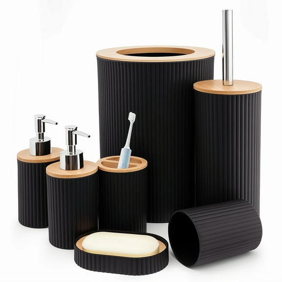 ALLJOY Bathroom Accessories, 7Pcs Black Bathroom Accessories Set Complete,Bathroom Decor Sets