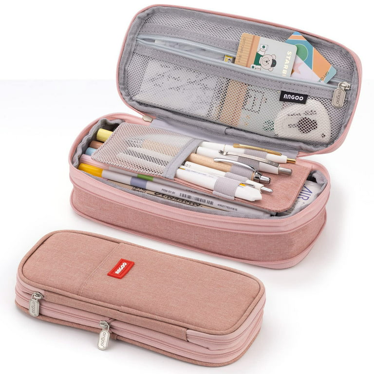 mibasies Girls Pencil Case for Kids, Multi-Slot Pencil Pouch Pen Box for  School (Beige Pink)