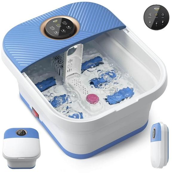 ALLJOY Collapsible Foot Spa Bath Massager with Heat, Remote Control, Temperature Control, Bubbles, Pumice Stone, Timer, Foot Spa Soak Tub (bule-white)