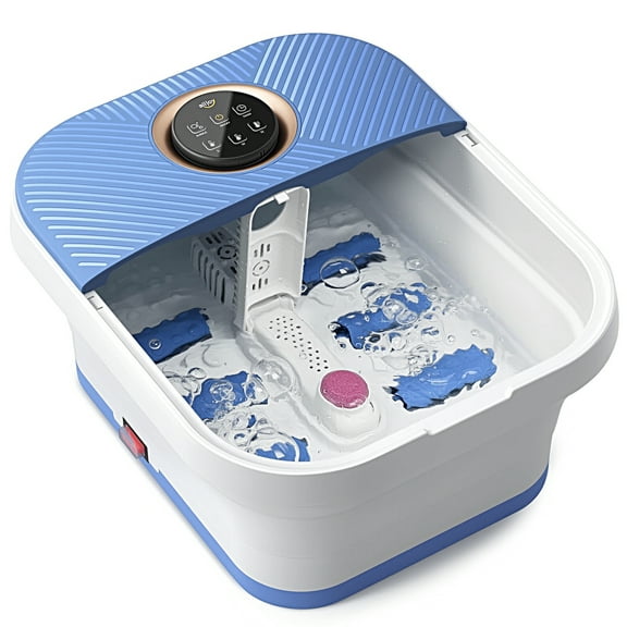 ALLJOY Collapsible Foot Spa Bath Massager with Heat, Remote Control, Temperature Control, Bubbles, Pumice Stone, Timer, Foot Spa Soak Tub (bule-white)