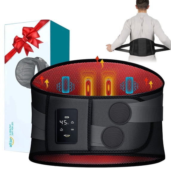ALLJOY Cordless Heating Pad, 53'' Lower Back Brace Massager with Heat - Rechargeable Heating Belt, 3 Heating Levels & 5 Massage Mode, Gifts (Black)