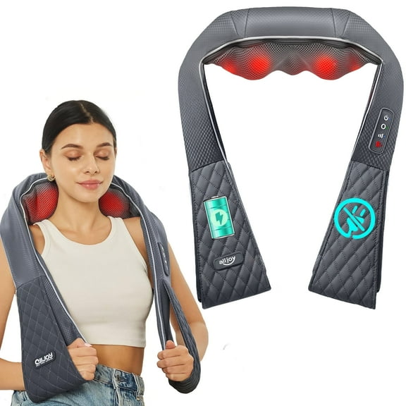 ALLJOY Cordless Neck and Shoulder Massager, Rechargeable Deep Tissue Kneading Neck Massager with Heat,Gifts for Women, Men, Mom, Dad