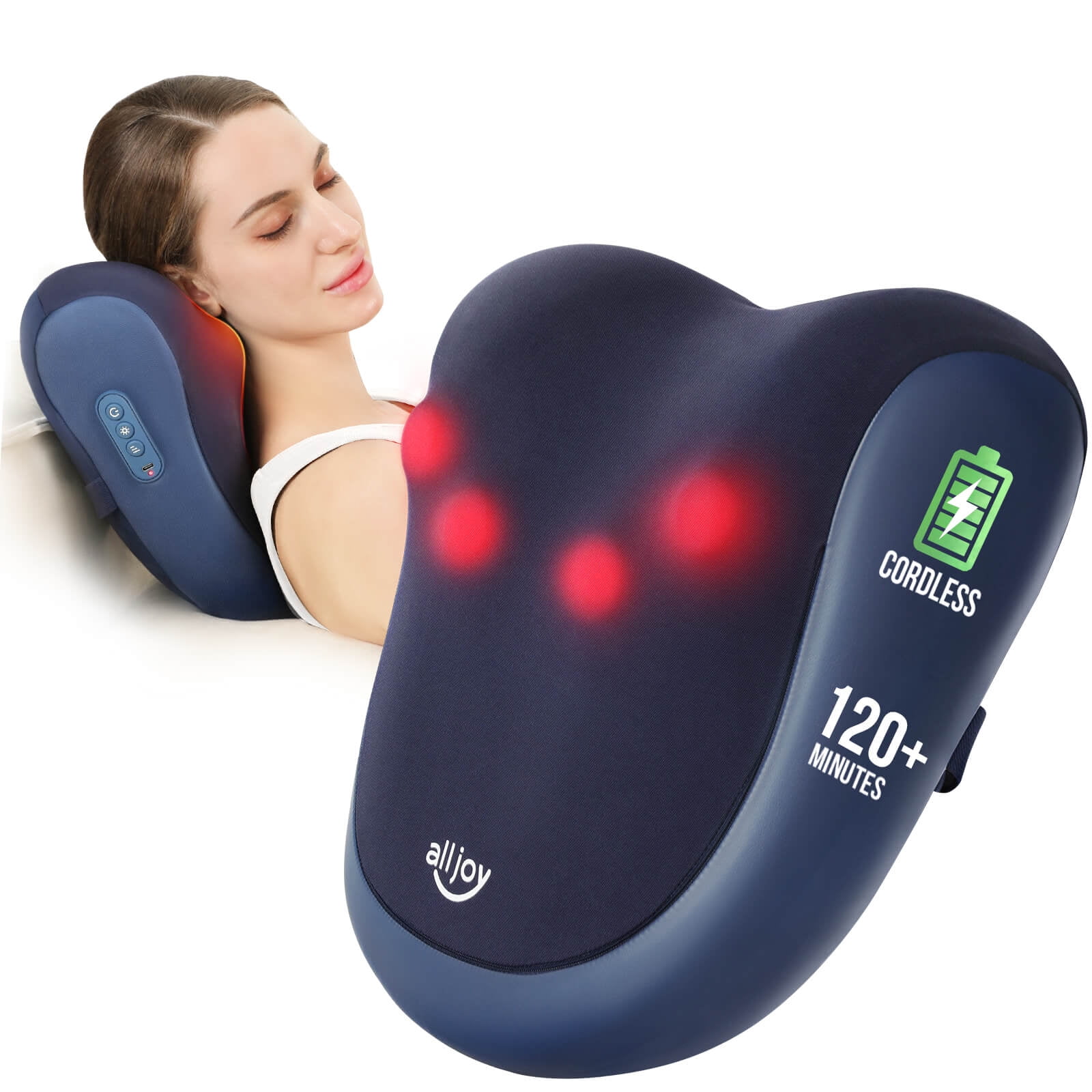 ALLJOY Shiatsu Back and Neck Massager Pillow with Soothing Heat 3D