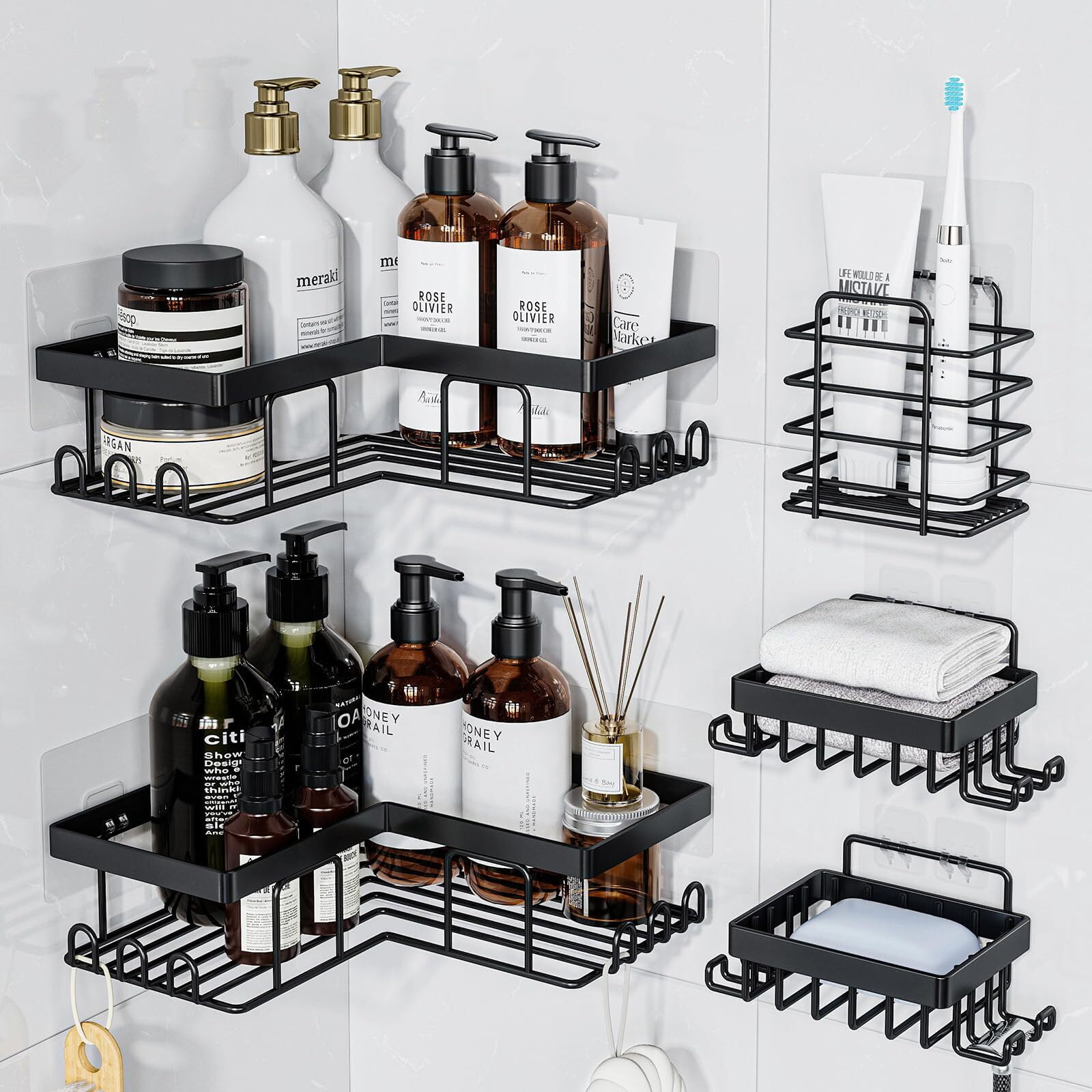 ALLJOY Corner Adhesive Shower Caddy, Rustproof Stainless Steel Bathroom Organizer