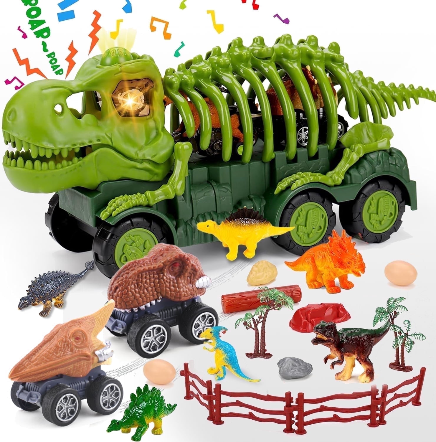 ALLJOY Dinosaur Truck Toy Set for Kids 3-8, Pull Back Car, 21pcs ...