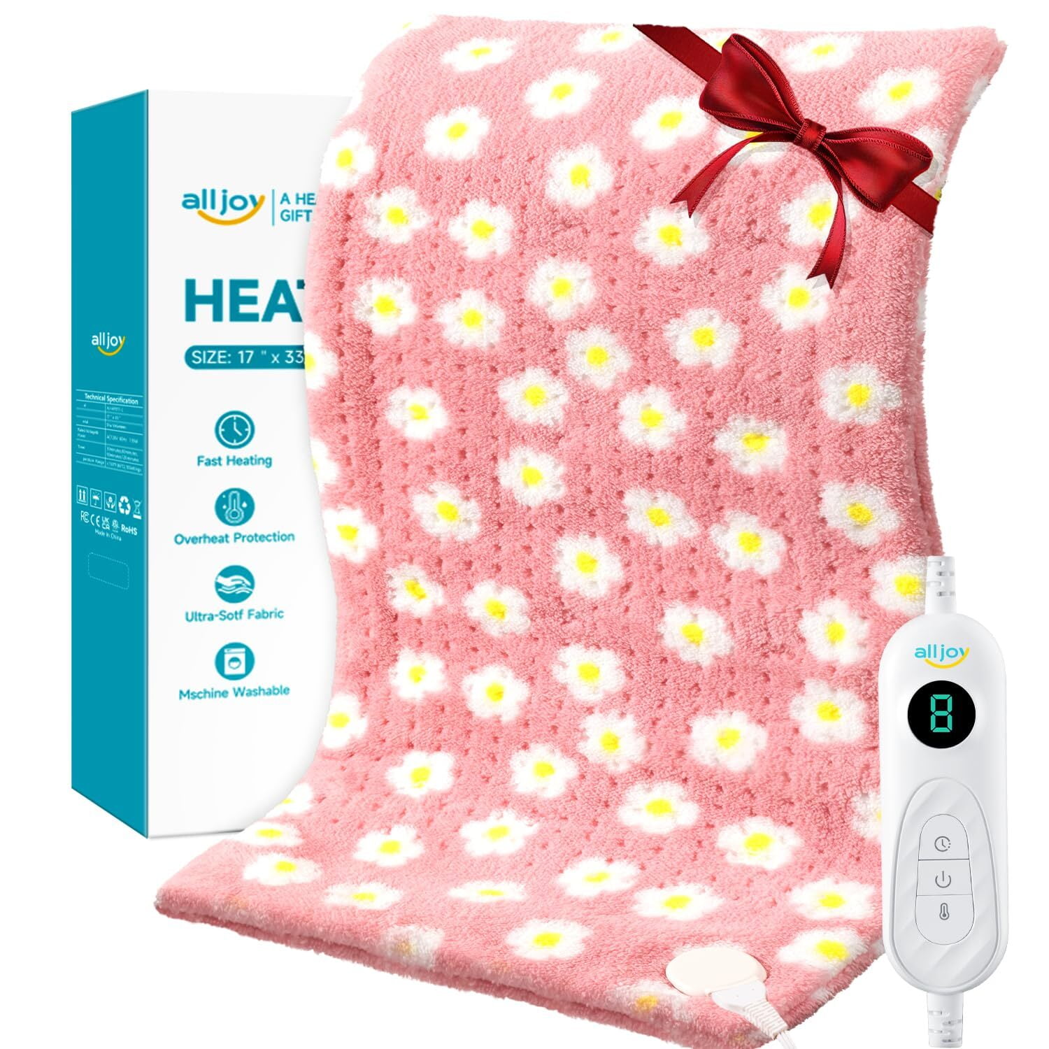 ALLJOY King Size Heating Pad for Back Pain Relief, 33x 17 Extra Large Heating Pad for Period Cramps, Portable Heat Pad for Neck and Shoulders, Birthday Gifts for Women Men Mom Dad