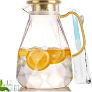 ALLJOY Glass Pitcher,74oz Glass Water Pitcher with Lid Handle Spout,2.2L Glass Jug Carafe Infuser Iced Tea Beverage Pitcher for Fridge,CLear