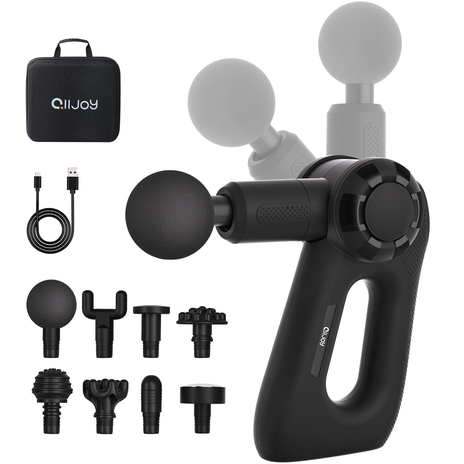 ALLJOY Handheld Massage Gun with Multiple Angles for Sore Muscle and Stiffness, Super-Quiet Setting(Black)