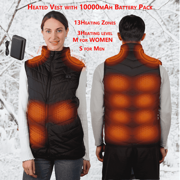 ALLJOY Heated Vest for Men with 10000mAh Battery Pack Electric Heated Jacket for Women 3 Temperature Levels Outdoor Hiking Vests,Size L