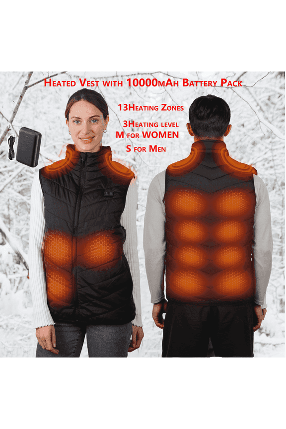 Heated Vest for Men with 10000mAh Battery Pack Electric Heated Jacket for Women 3 Temperature Levels Outdoor Hiking Vests,Size XL