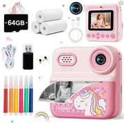 ALLJOY Instant Print Kids Camera with 64GB SD Card 1080P HD Digital Video Camera Toy for Toddler Kids, Christmas Birthday Gift for Girls Ages 3-12