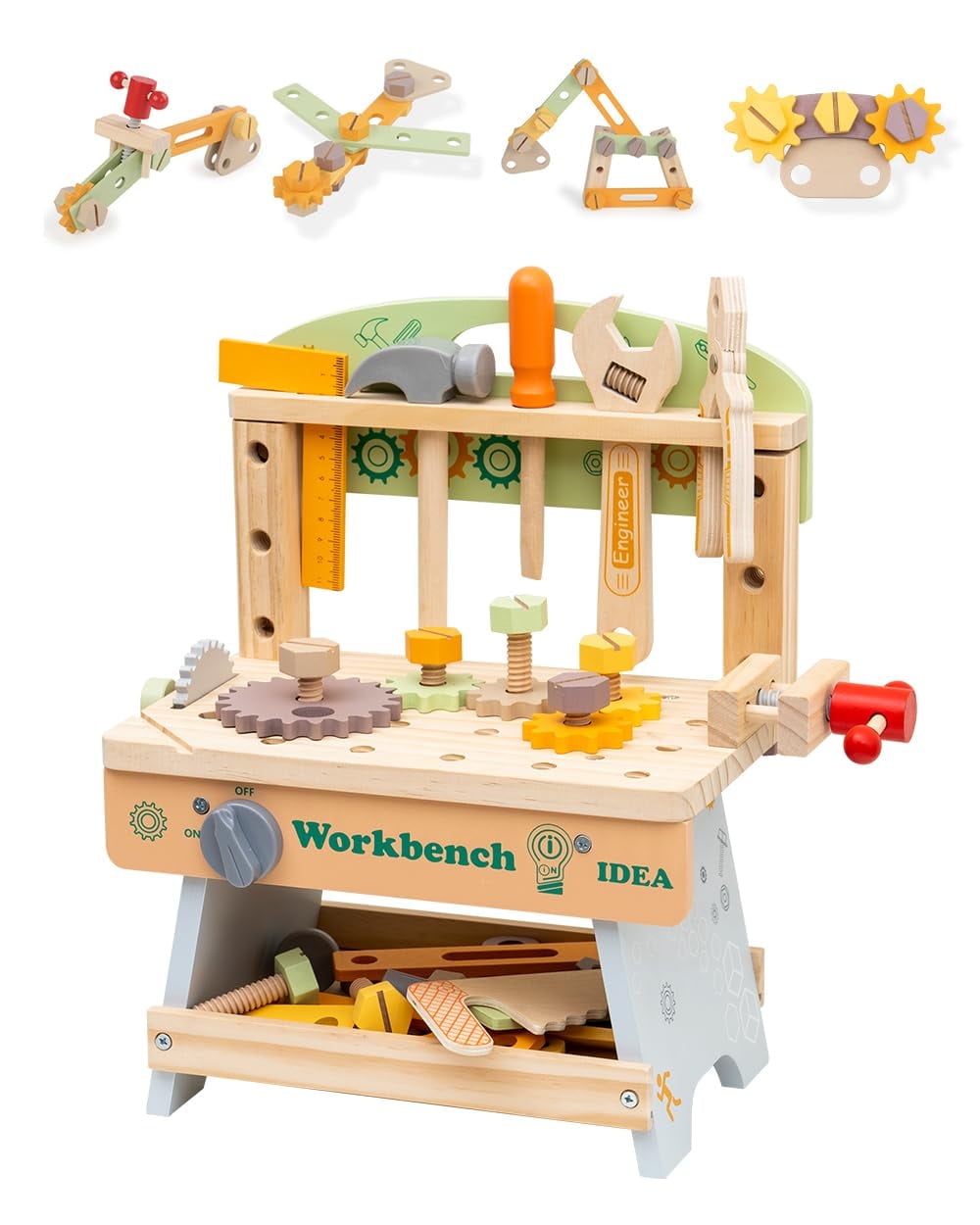 ALLJOY Kids Wooden Tool Workbench Set Pretend Play Construction Toy for Toddlers
