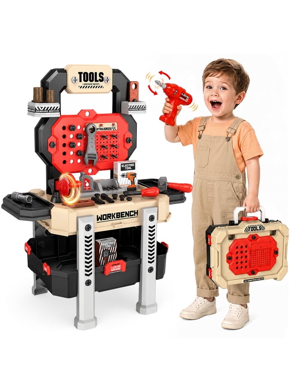 Kids Work Bench with Tools and Electric Drill, 78 Pcs Kids Toddlers Tool Set,Pretend Play Workbench Construction Toys for Boys Girls