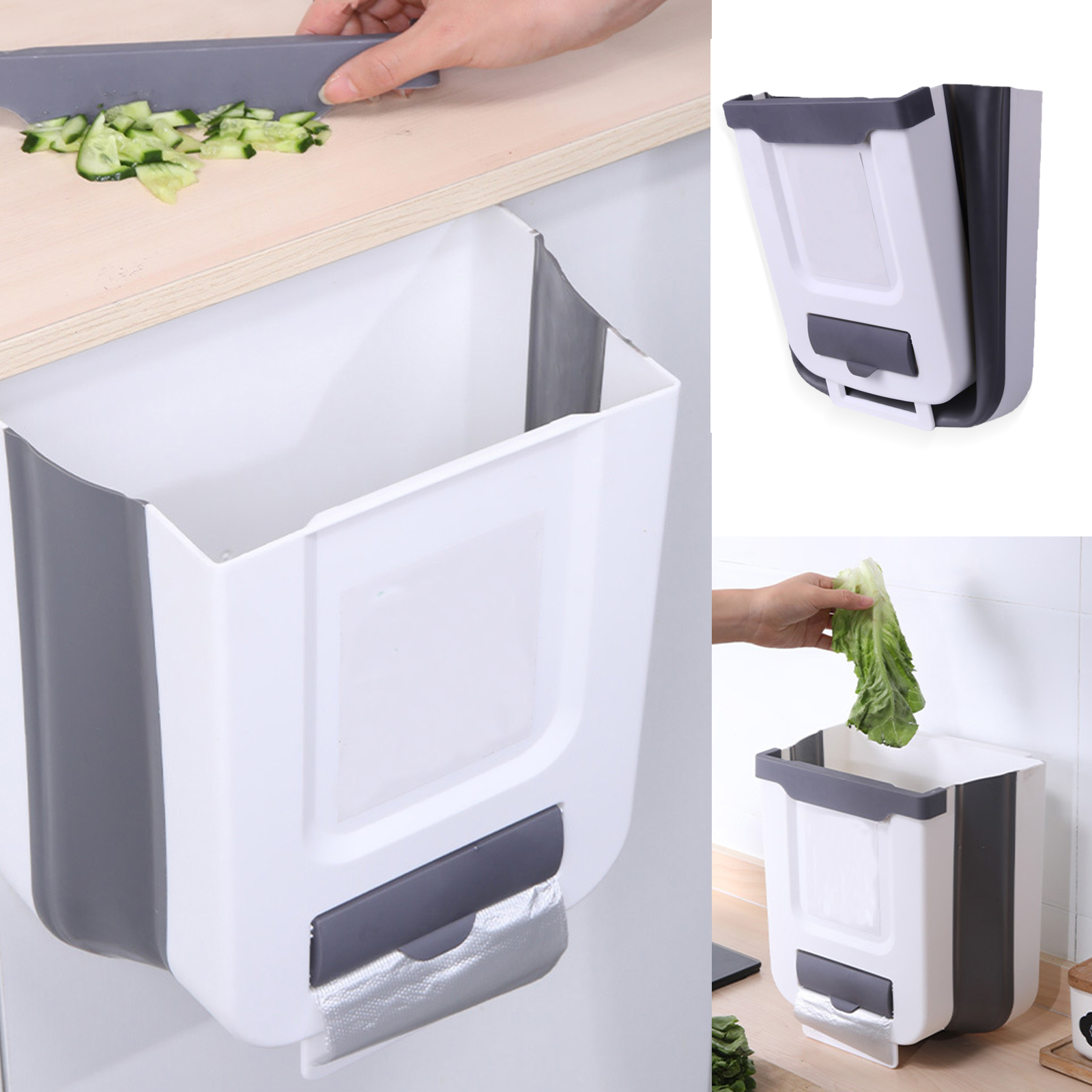 ALLJOY Kitchen Trash Can, Collapsible Trash Can, Hanging Trash Can for