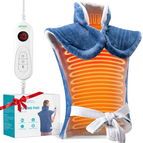 ALLJOY 24"x33" Shoulder Heating Pad for Back Pain Relief, Fast-Heating, Electric Large Heated Pad for Neck & Wrap with 6 Settings, Auto Shut-Off, the Best Gift for People You Love, Blue