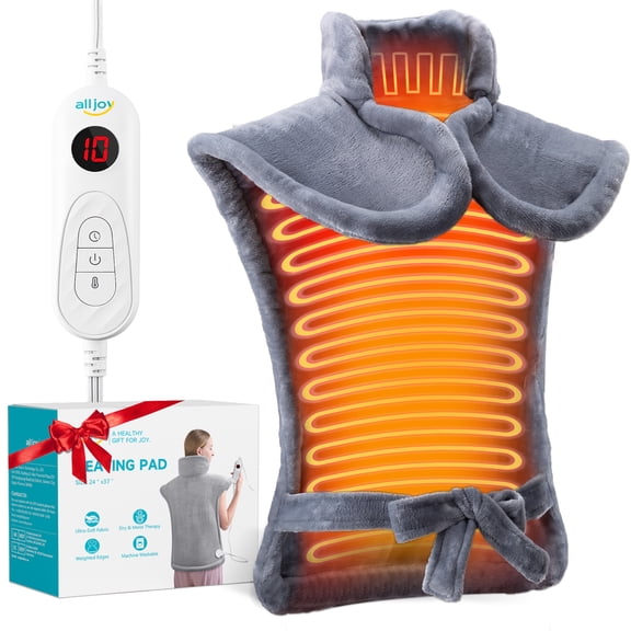 ALLJOY 24"x33" Shoulder Heating Pad for Back Pain Relief, Fast-Heating, Electric Large Heated Pad for Neck & Wrap with 6 Settings, Auto Shut-Off, the Best Gift for People You Love, Grey