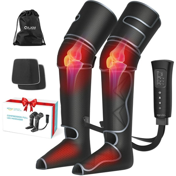 ALLJOY Leg Massager Helpful for Vericose Veins, Muscle Fatigue, Cramps, 2 Heat Levels Foot/Knee Massager,6 Modes with Memory Function Controller, Full Leg Massager, Gift for Women Men
