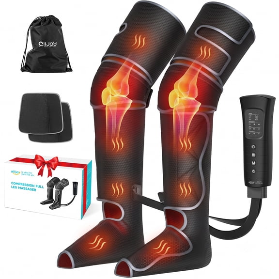 ALLJOY Leg Massager, Leg Air Compression Massager for Circulation and Pain Relief,2 Heat Levels Foot/Knee Massager,6 Modes with Memory Function Controller, Full Leg Massager, Gift for Women Men