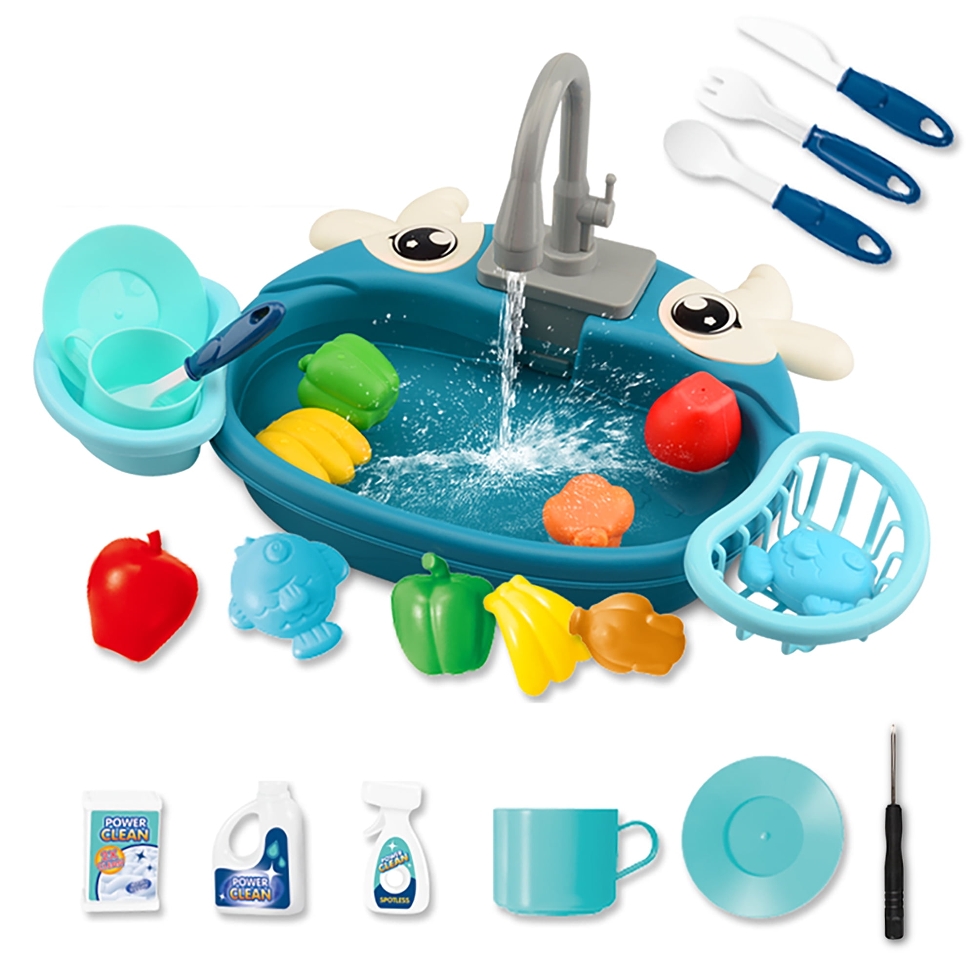 ALLJOY Play Kitchen Sink Toy, Toy Sink with Running Water for Toddler