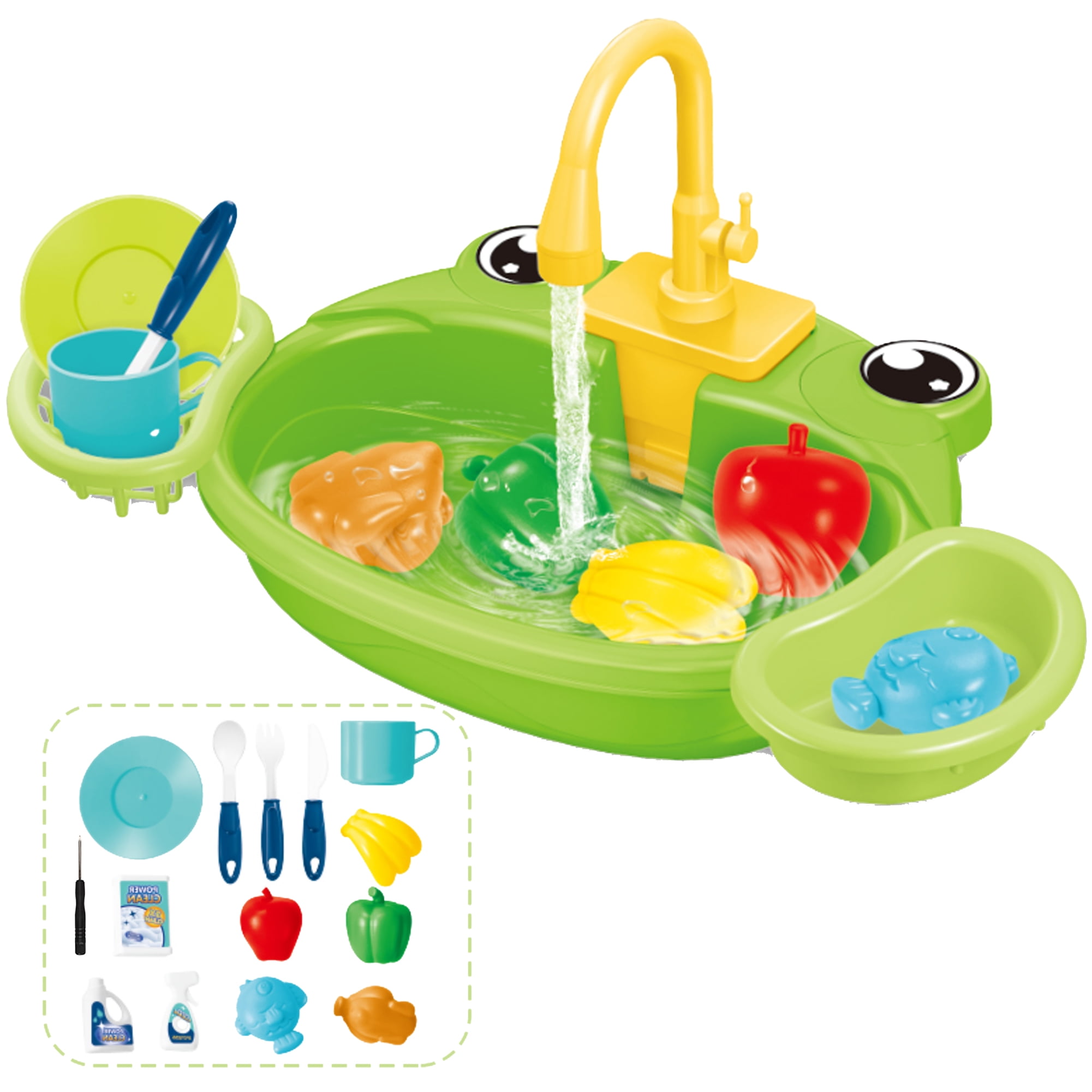 ALLJOY Play Kitchen Sink Toy, Toy Sink with Running Water for Toddler