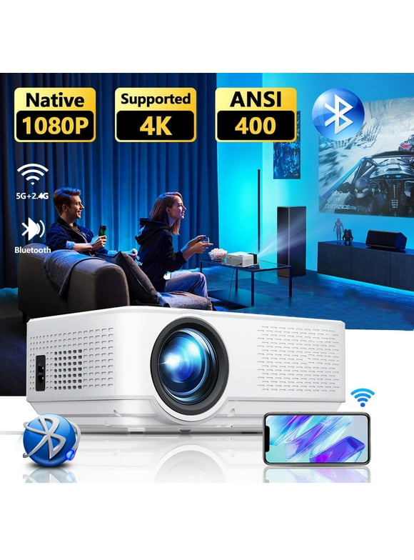 ALLJOY Projector with Wifi Bluetooth 11500Lumens Portable Projector Home Movie Game Mini 4K TV Phone Projector