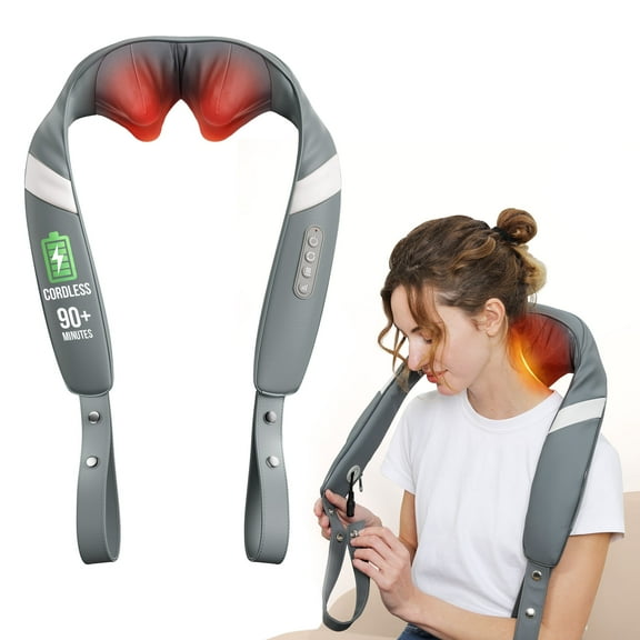 ALLJOY Shiatsu Neck Back Shoulder Massager with Heat, Rechargeable Shiatsu 3d Cordless Neck Heat Massager, Home, Car, and Office Use